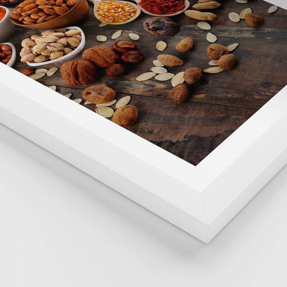 Plakat w ramie 40x50 - Szlachetne smaki kuchni - nasiona, bakalie - rama biała