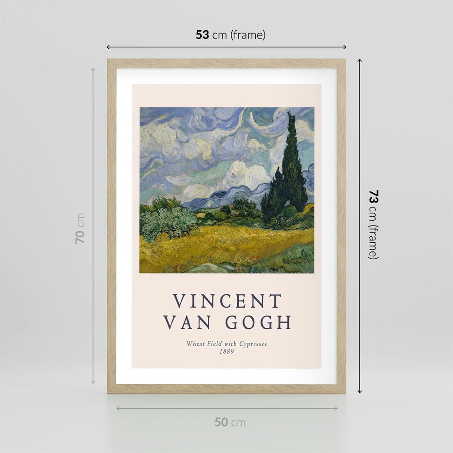 Plakat w ramie 50x70 - Pole z Cyprysami - reprodukcja obrazu, van gogh - rama drewno