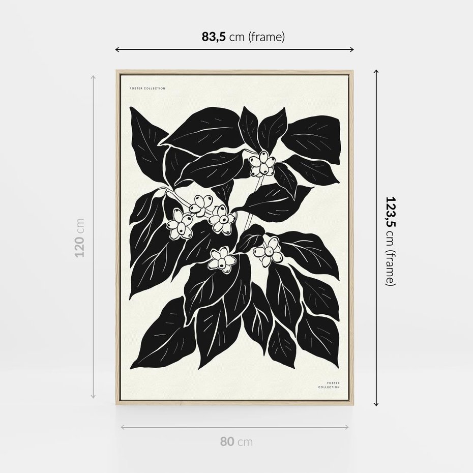 Obraz w ramie 80x120 - Ruchome szkicowe odbicia - czarno biała grafika, roślinność - rama drewno