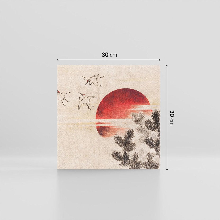 Obraz na płótnie 30x30 - "Birds and sunset" Katsushiki Hokusai - Reprodukcja - reprodukcja, obraz na płótnie