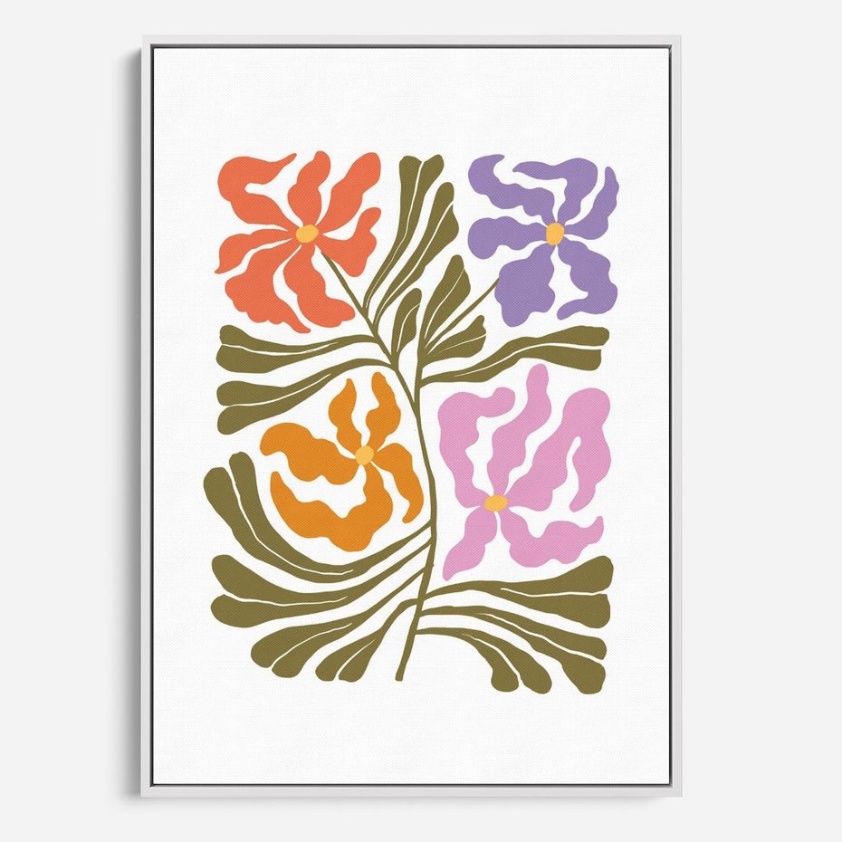 Obraz w ramie 50x70 - Rozplątane Wizje - abstrakcyjne kolorowe kwiaty, minimlizm - rama biała