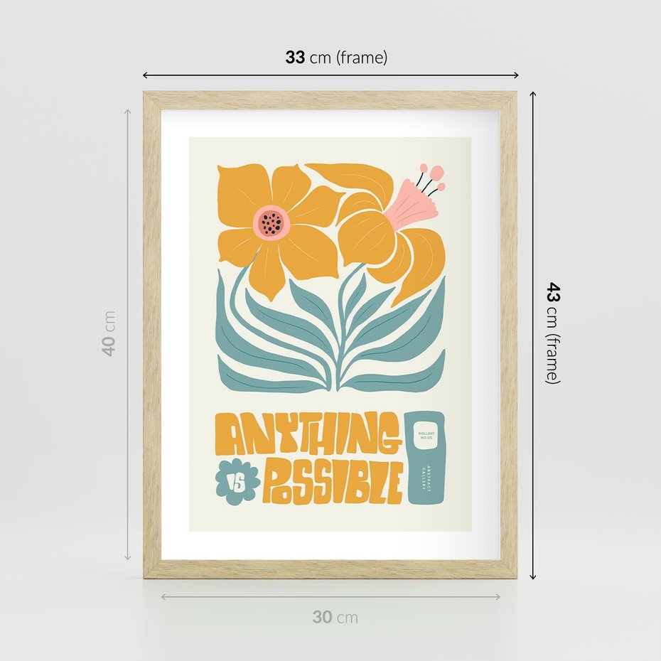 Plakat w ramie 30x40 - Kolorowa Harmonia - sztuka nowoczesna, pastelowe kwiaty - rama drewno