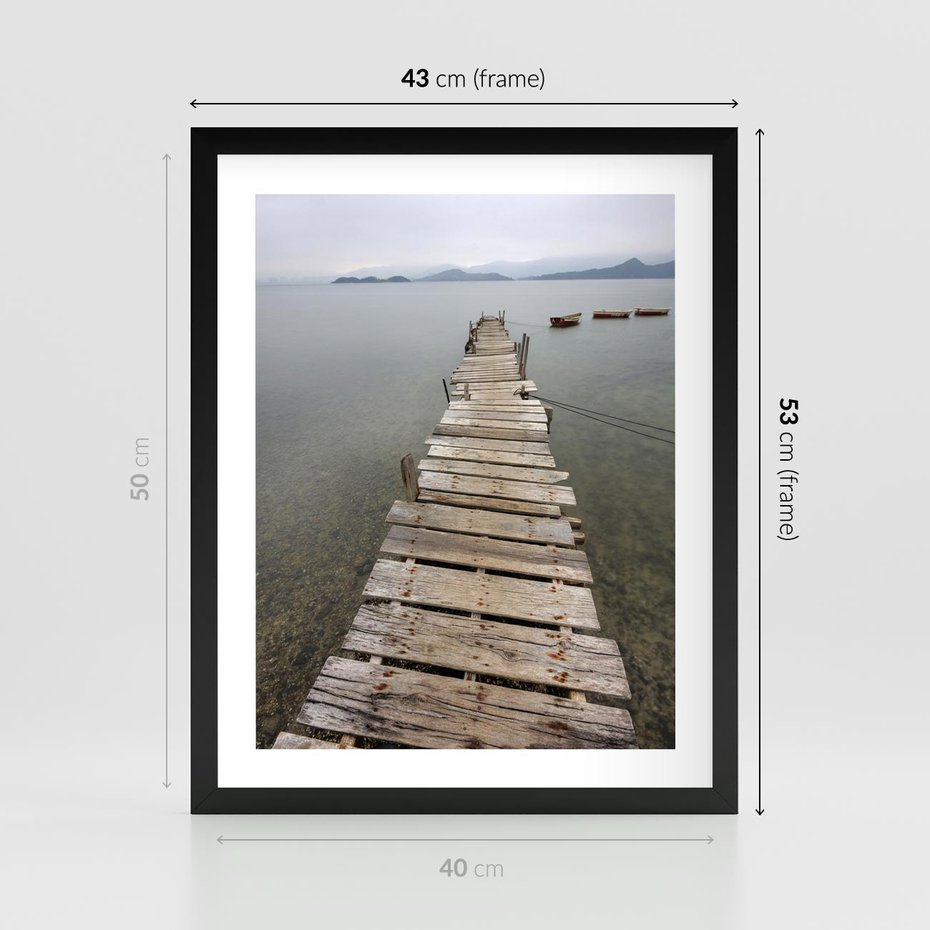 Plakat w ramie 40x50 - Jeziorne Refleksje - pomost, jezioro - rama czarna