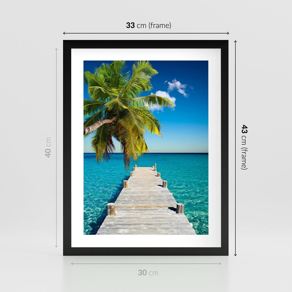 Plakat w ramie 30x40 - Hawajskie Palmy - palma, morze - rama czarna