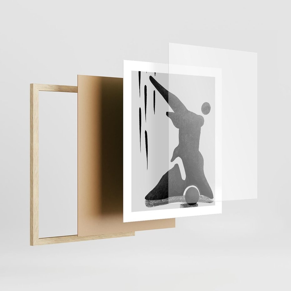 Plakat w ramie 40x50 - Czarno-Biała Grafika Postaci - nowoczesna grafika, plakat - rama drewno