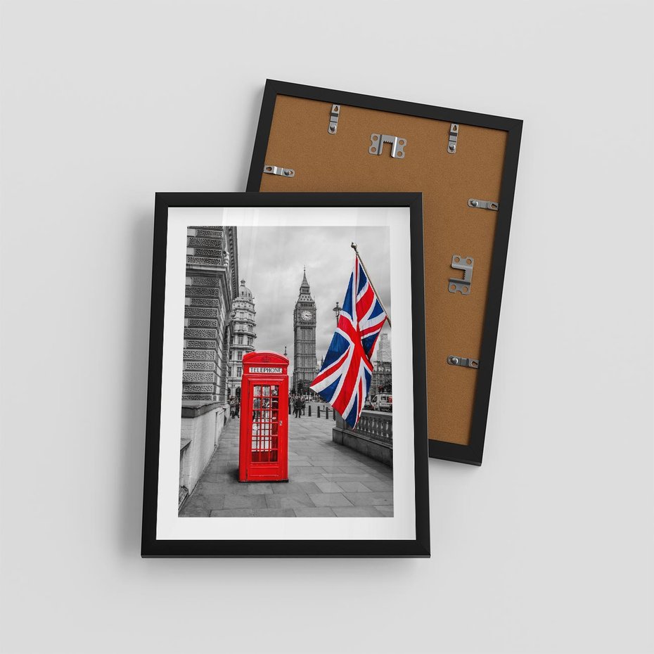 Plakat w ramie 30x40 - Londyńska Budka przy Big Benie - Londyn, budka - rama czarna