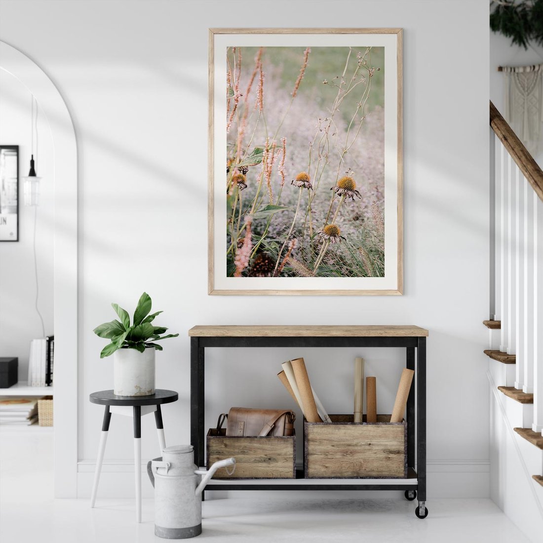 Plakat w ramie 50x70 - Przyroda w Pełnym Blasku: Kolorowa łąka z Kwiatami - łąka, kwiaty na łące - rama drewno