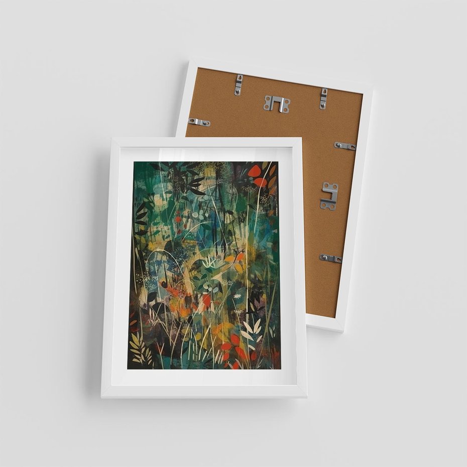 Plakat w ramie 30x40 - Abstrakcyjne Wariacje Form - abstrakcyjny obraz, mnogość kolorów - rama biała