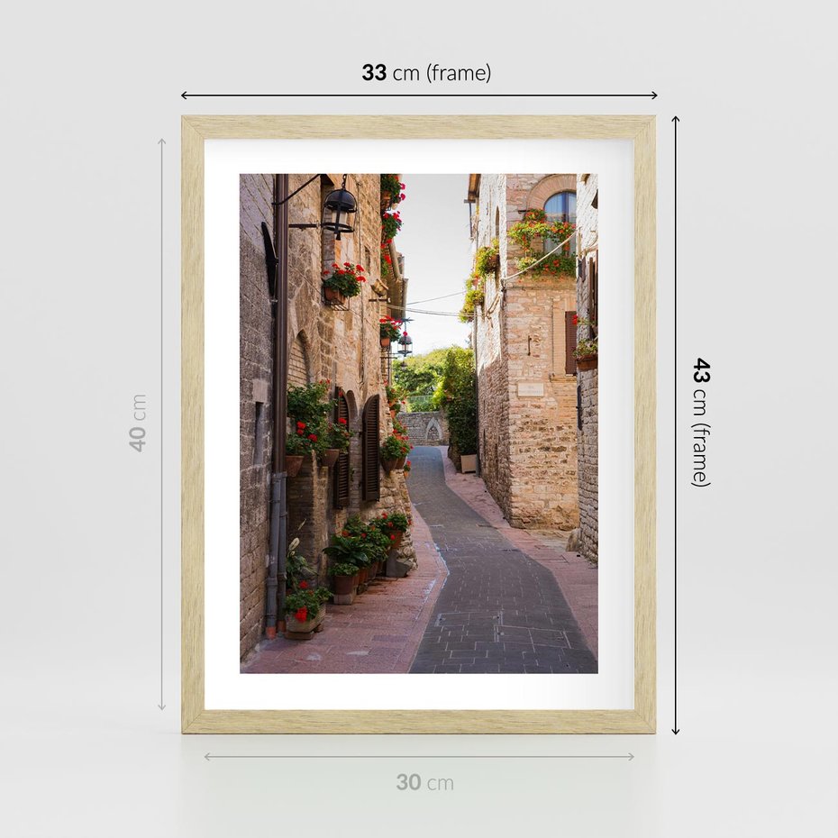 Plakat w ramie 30x40 - Miłość na Romantycznej Uliczce - romantyczna, uliczka - rama drewno