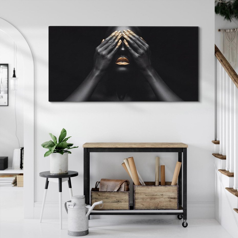 Obraz na płótnie 120x60 - Złote Usta wyjątkowa subtelność - złote usta, złote palce