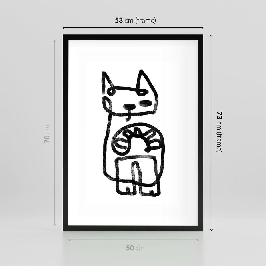 Plakat w ramie 50x70 - Portret Kociej Duszy - szkic kota, prymitywizm - rama czarna