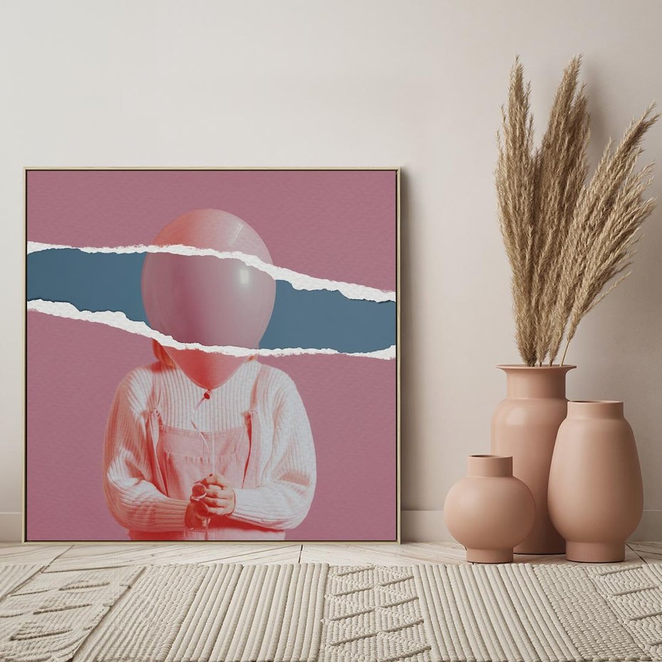 Obraz w ramie 80x80 - Kolaż Wyobraźni - kolaż zdjęć, styl retro - rama drewno