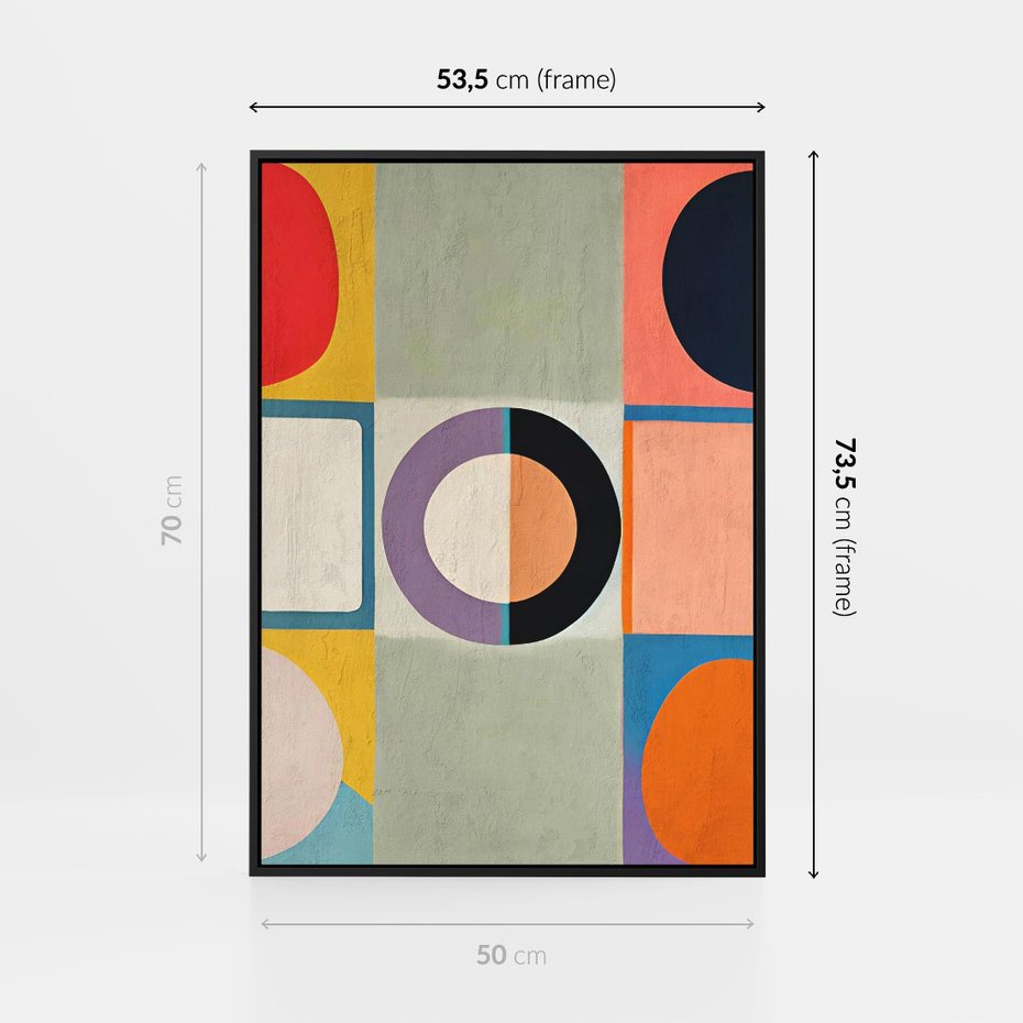 Obraz w ramie 50x70 - Taniec Kształtów Emocji - abstrakcyjne geometryczne kształty, olejny obraz - rama czarna