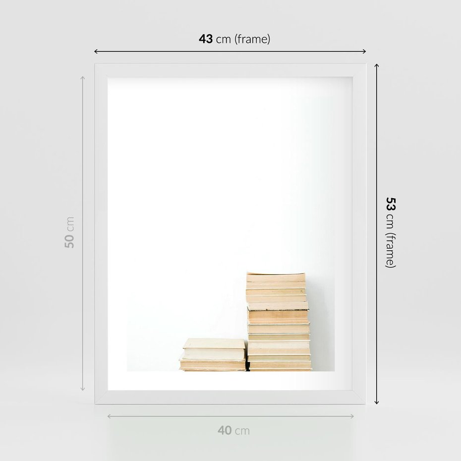 Plakat w ramie 40x50 - Estetyka Literatury - stos książek, minimalistyczna kompozycja - rama biała