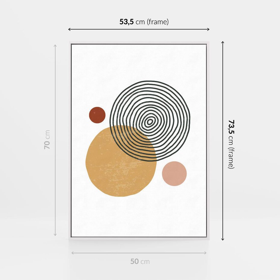 Obraz w ramie 50x70 - Wewnętrzne Formy - koła okręgi, abstrakcyjna nowoczesna sztuka - rama biała