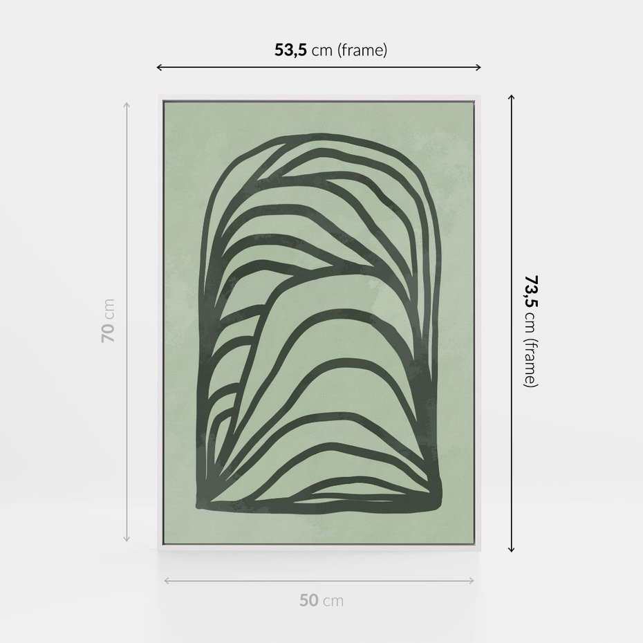 Obraz w ramie 50x70 - Zielonkawy Uścisk Natury - abstrakcyjny zielony motyw, skandynawski design - rama biała