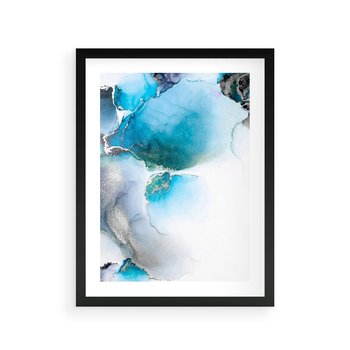 Plakat w ramie 30x40 - Elegancja Marmuru - marmur, błękit - rama czarna