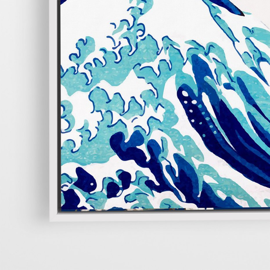 Obraz w ramie 50x70 - Fala Japandi - wielka fala w Kaganawie, obraz Hokusai - rama biała