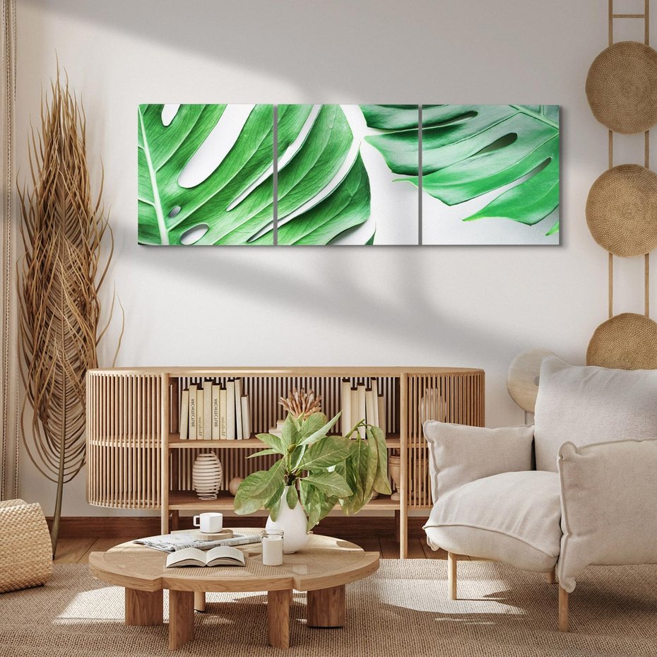 Obraz na płótnie 120x40 - Monstera - Liście Kwiaty - monstera, liście