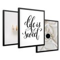 Zestaw obrazy w ramie 30x40 galeria - Makaroniki, kawa, typografia, napisy - rama czarna
