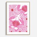 Obraz w ramie 70x100 - Roztańczone Kraby - różowe kwiaty i kraby, abstrakcyjna kompozycja - rama drewno