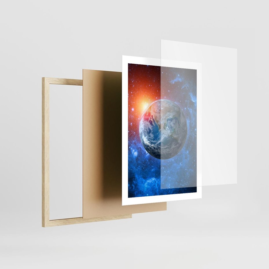 Plakat w ramie 50x70 - Planeta w nieskończoności - ziemia, kosmos - rama drewno