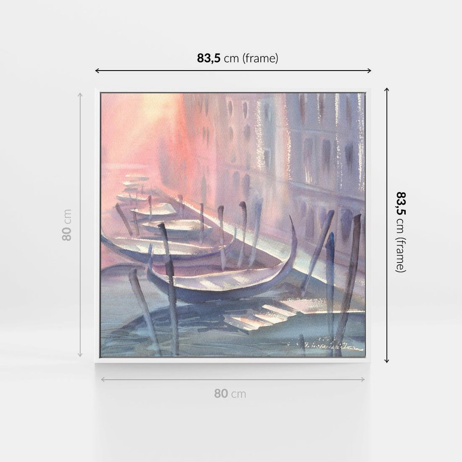 Obraz w ramie 80x80 - Romantyczne Zachody - akwarelowy rysunek, stonowane pastelowe kolory - rama biała