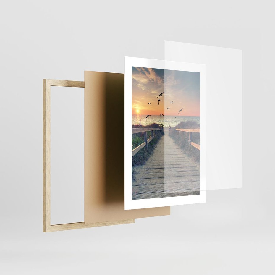 Plakat w ramie 30x40 - Sielanka nad brzegiem - plaża, pomost - rama drewno