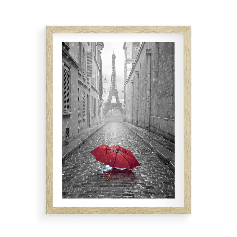 Plakat w ramie 50x70 - Kolorowy parasol w Paryżu - Paryż, parasol - rama drewno