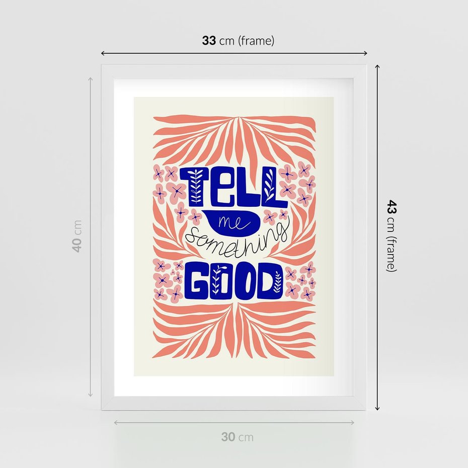 Plakat w ramie 30x40 - Bezgraniczne Formy - nowoczesna typografia, liście - rama biała