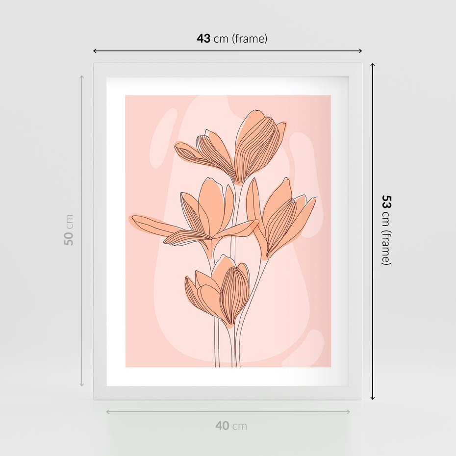 Plakat w ramie 40x50 - Przenikające Kształty - minimalistyczny plakat, pudrowe kwiaty - rama biała