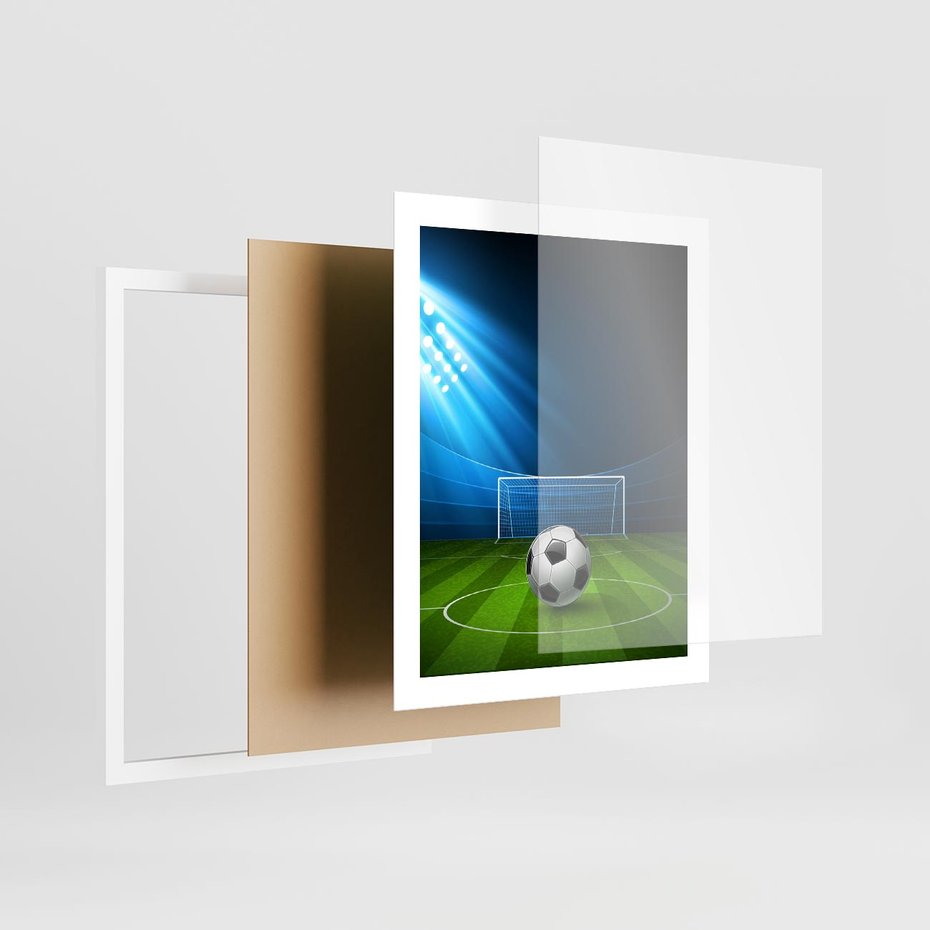 Plakat w ramie 40x50 - Piłkarska ekscytacja w momencie gola - piłka, nożna - rama biała