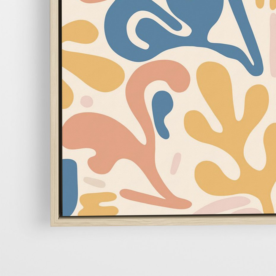 Obraz w ramie 50x70 - Symfonia Radosnych Barw - abstrakcyjne pastelowe formy, nowoczesna grafika w stylu boho - rama drewno
