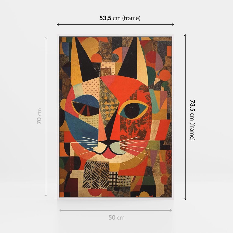 Obraz w ramie 50x70 - Impresje Nieznanych Odniesień - abstrakcyjny obraz olejny, kot - rama biała