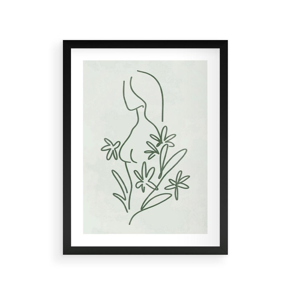 Plakat w ramie 30x40 - Odbicia Zielonego Raju - zielony odcień, abstrakcja - rama czarna