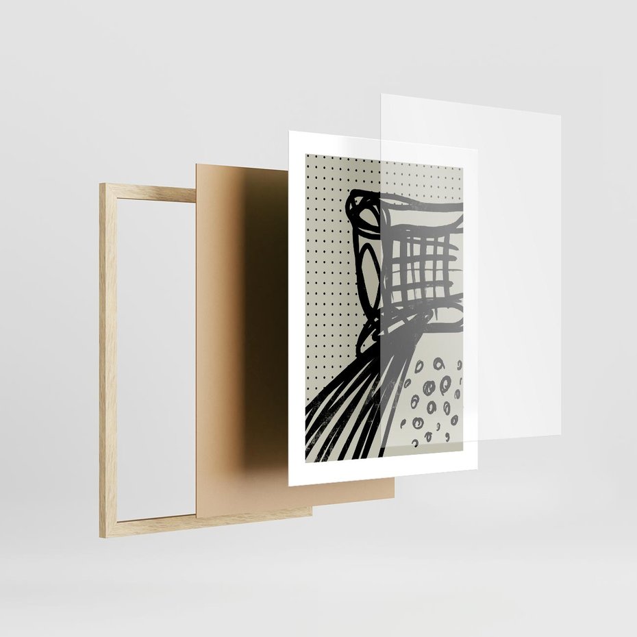 Plakat w ramie 30x40 - Złudne Kontemplacje - abstrakcyjna mroczna kompozycja, nieregularne - rama drewno