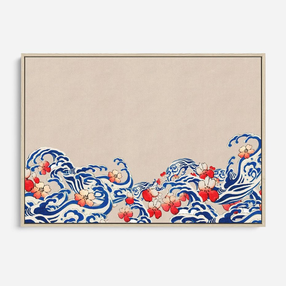 Obraz w ramie 100x70 - Japońska Harmonia: Falujące Kwiaty - japonia, orientalne kwiaty wiśni - rama drewno