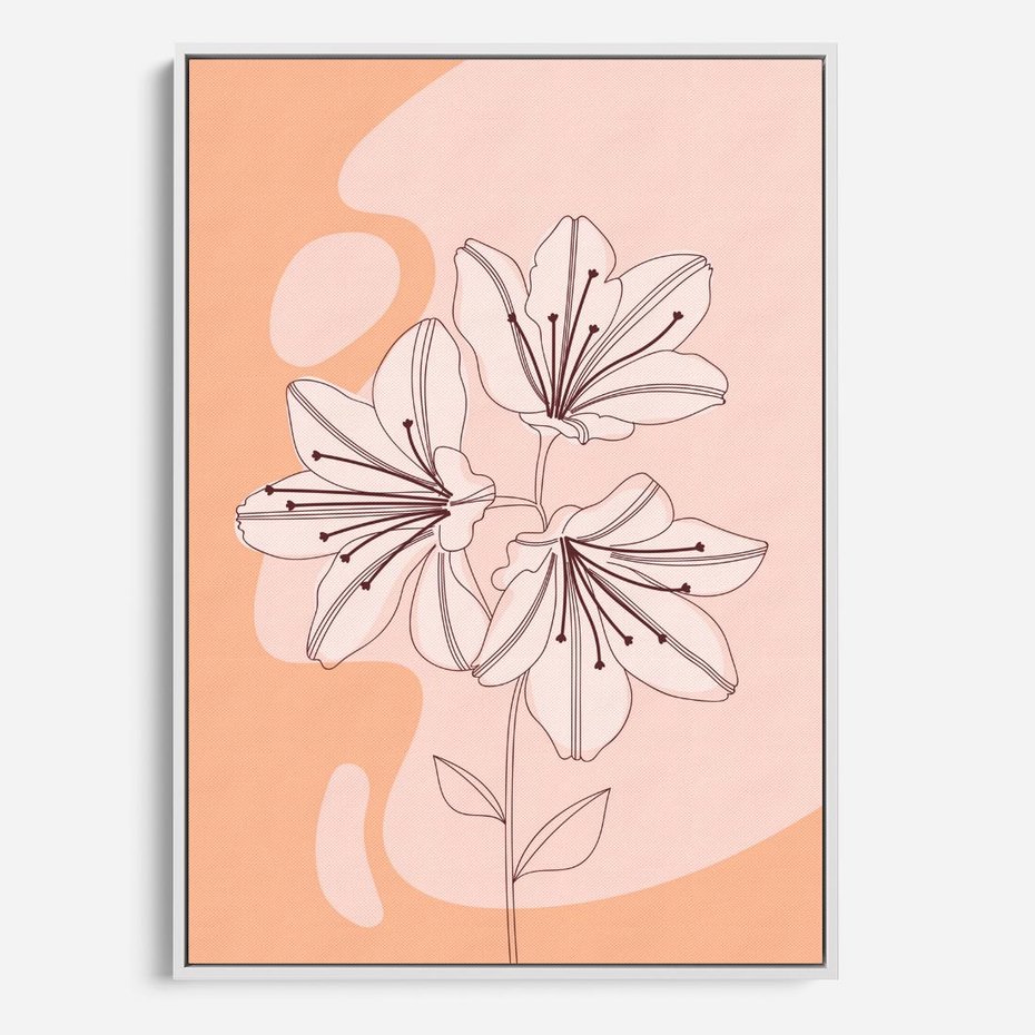 Obraz w ramie 50x70 - Kwiatowa Harmonia - minimalistyczny plakat, pudrowe kwiaty - rama biała