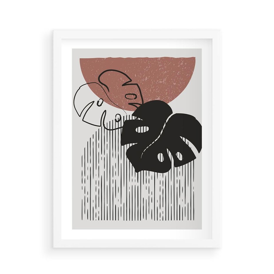 Plakat w ramie 50x70 - Nowoczesna Monstera: Szkic w Grafice - nowoczesna grafika, monstera - rama biała