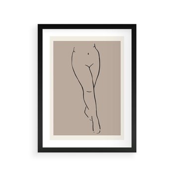 Plakat w ramie 30x40 - Intrygujące Szkice - mnimalistyczny akt kobiecy, beżowa tonacja - rama czarna