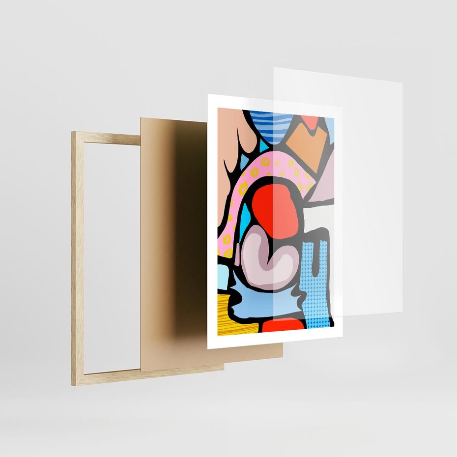 Plakat w ramie 50x70 - Czarny Komiks - abstrakcyjne formy, komiksowy styl - rama drewno