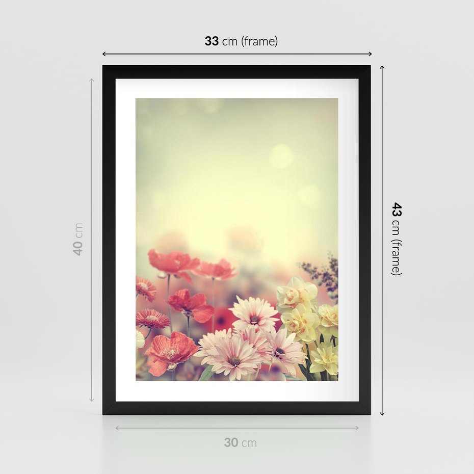 Plakat w ramie 30x40 - Delikatne kwiaty pastelowe - kwiaty, pastelowe - rama czarna