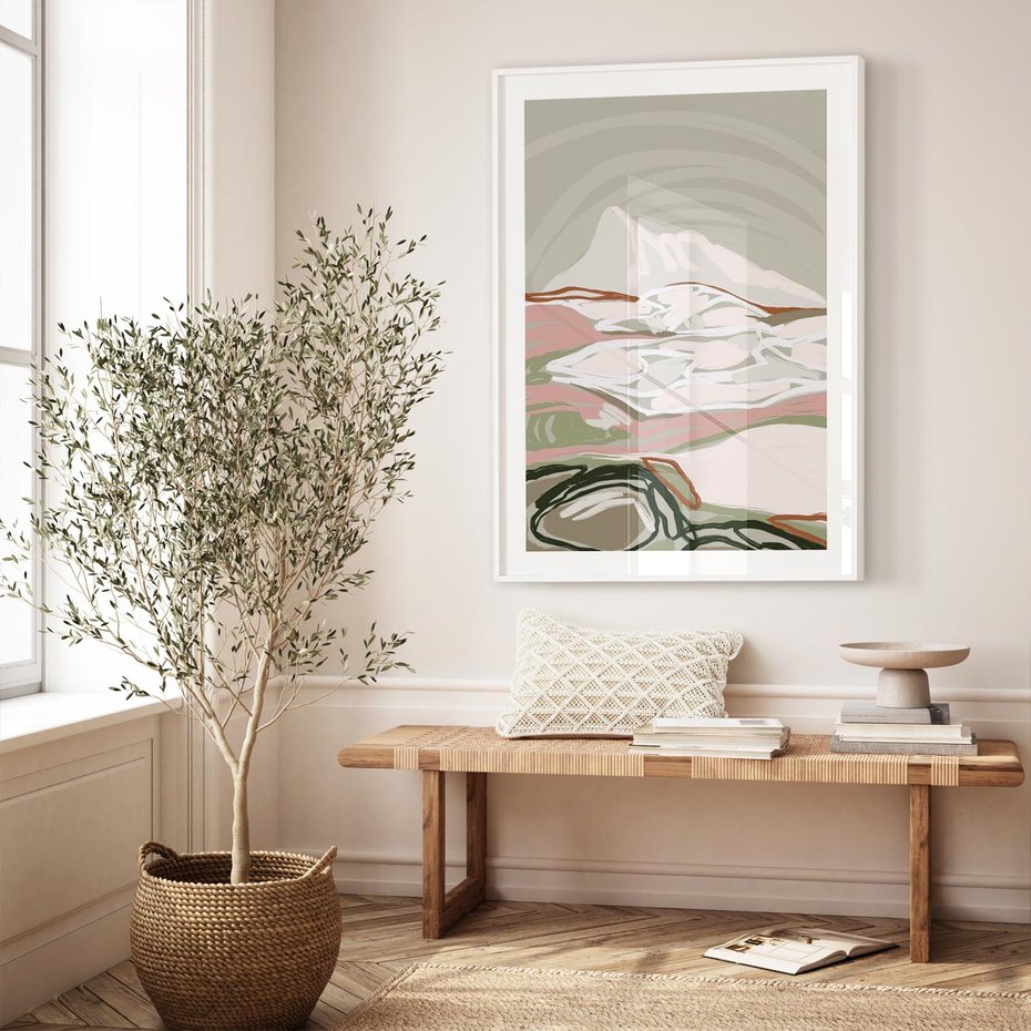 Plakat bez ramy 21x30 - Szarawe Wzgórza - pastelowy krajobraz, nowoczesny plakat