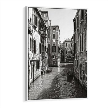 Obraz w ramie 80x120 - Weneckie Kanały - czarno białe zdjęcie, wenecja - rama biała