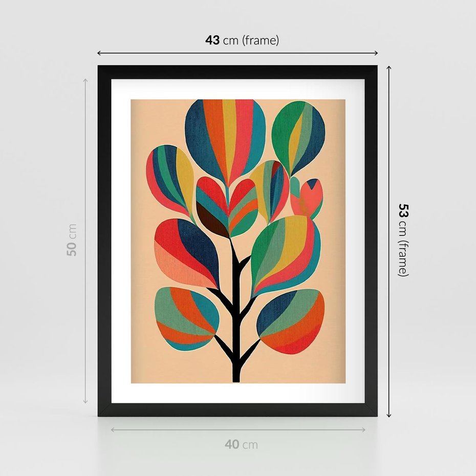 Plakat w ramie 40x50 - Harmonia Rozplątanych Form - abstrakcyjny kolorowy tęczowy obraz, inspiracje roślinne - rama czarna