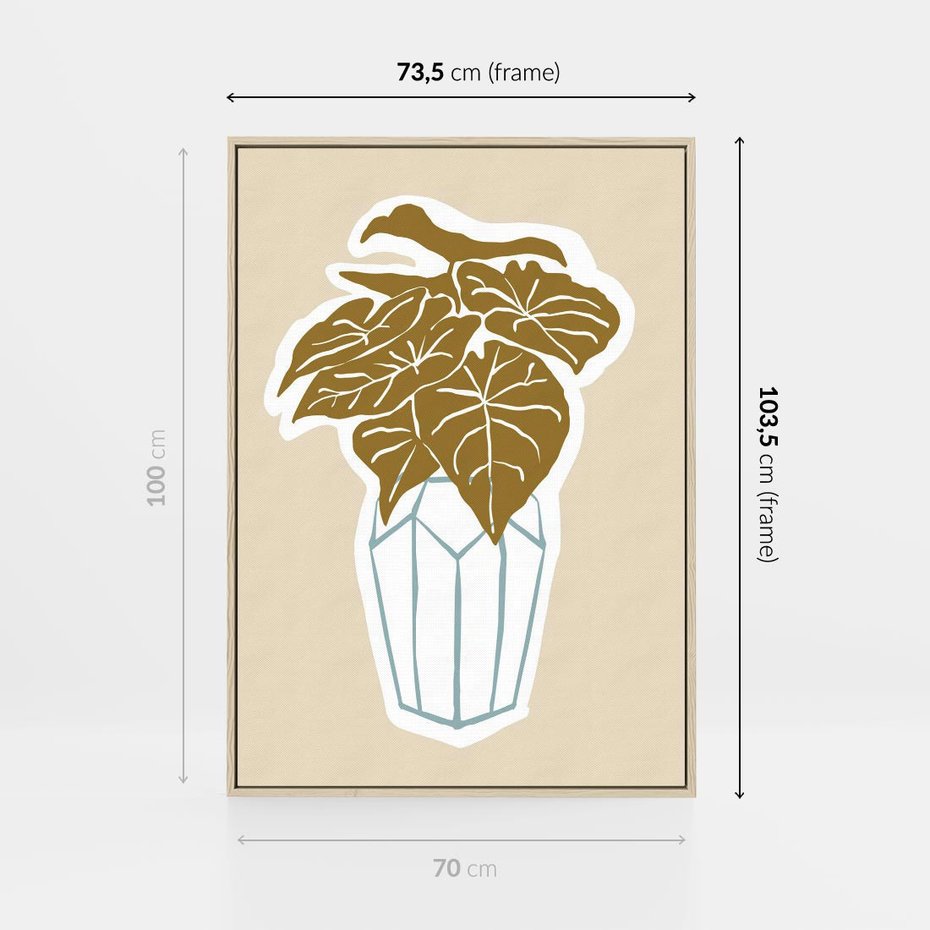 Obraz w ramie 70x100 - Bezgraniczne Marzenia - nowoczesna kompozycja, liście monstery w wazonie - rama drewno