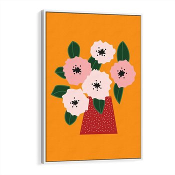 Obraz w ramie 70x100 - Harmonijne Granice - abstrakcyjne kwiaty, żółte tło - rama biała