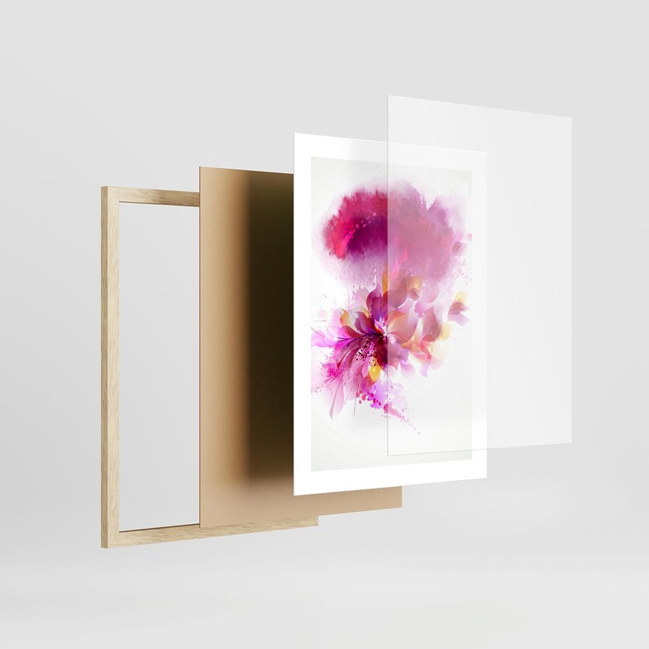 Plakat w ramie 30x40 - Kwiaty abstrakcji - abstrakcja, kwiaty - rama drewno