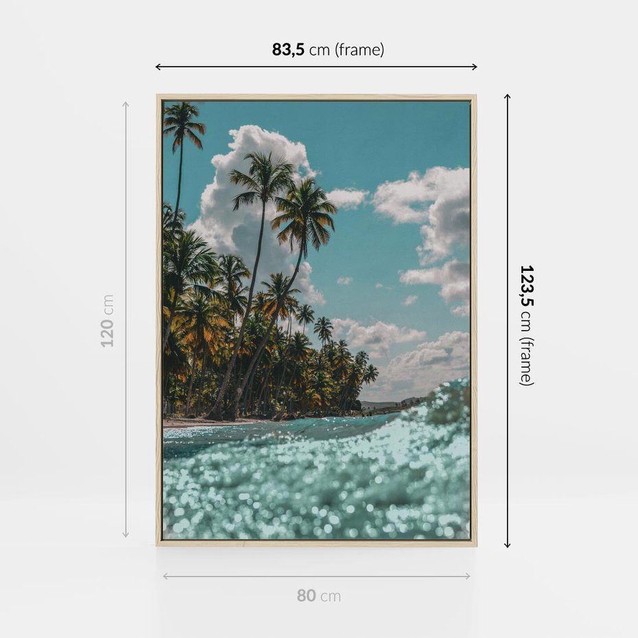 Obraz w ramie 80x120 - Rajskie Wakacje - plaża, palmy - rama drewno