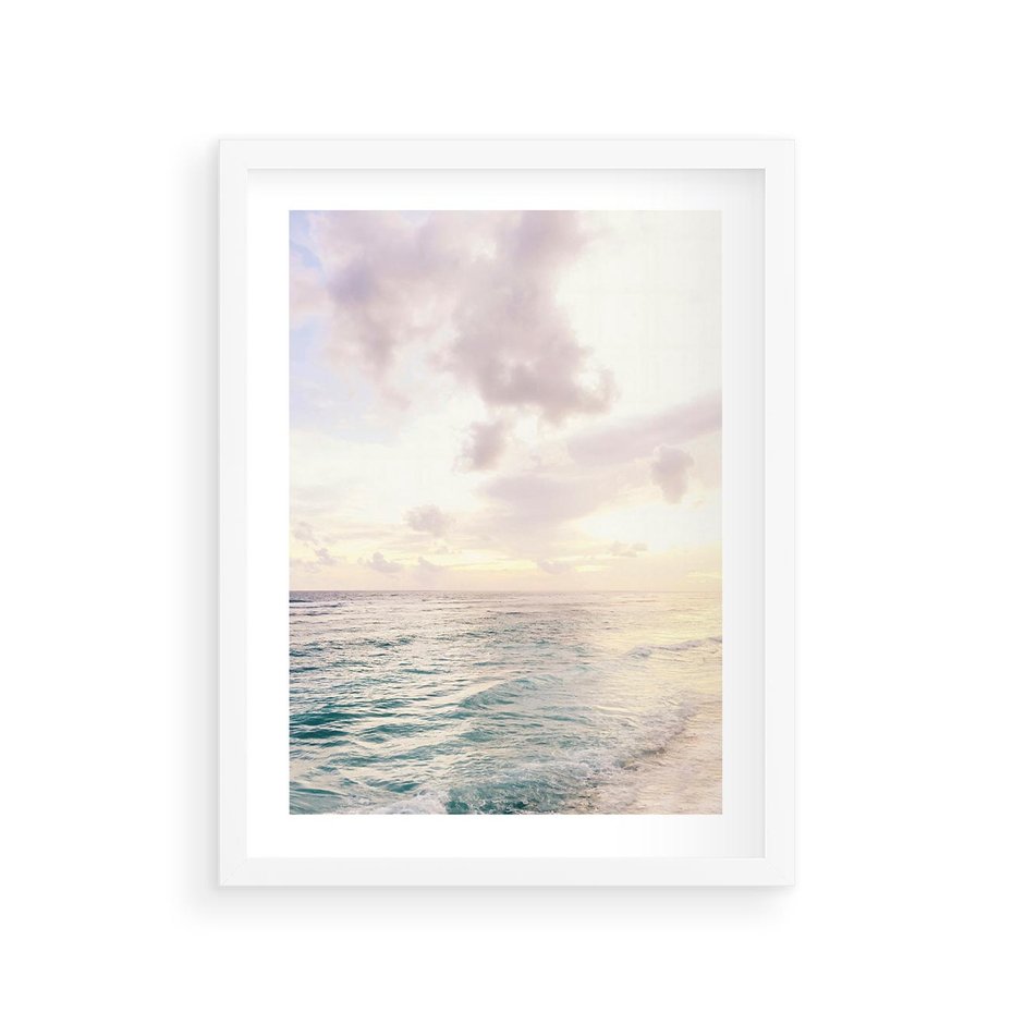 Plakat w ramie 30x40 - Pastelowa Plaża - plaża, pastelowe kolory - rama biała